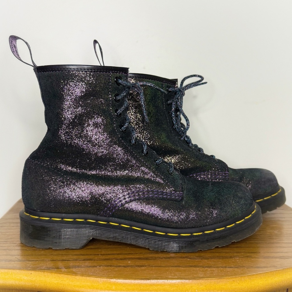 DOC MARTENS 1460 Pascal Leather Lace Up Boots — Gunmetal Iridescent Crackle